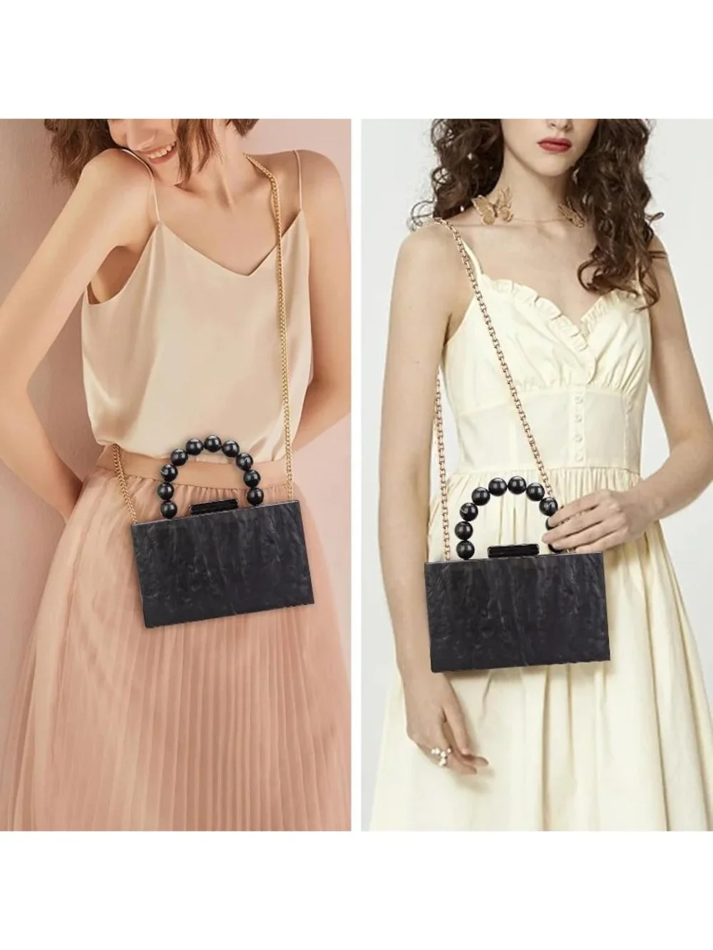 👜Women's Black Crossbody Bag with Pearl Chain Formal Purses with Pearl Chain